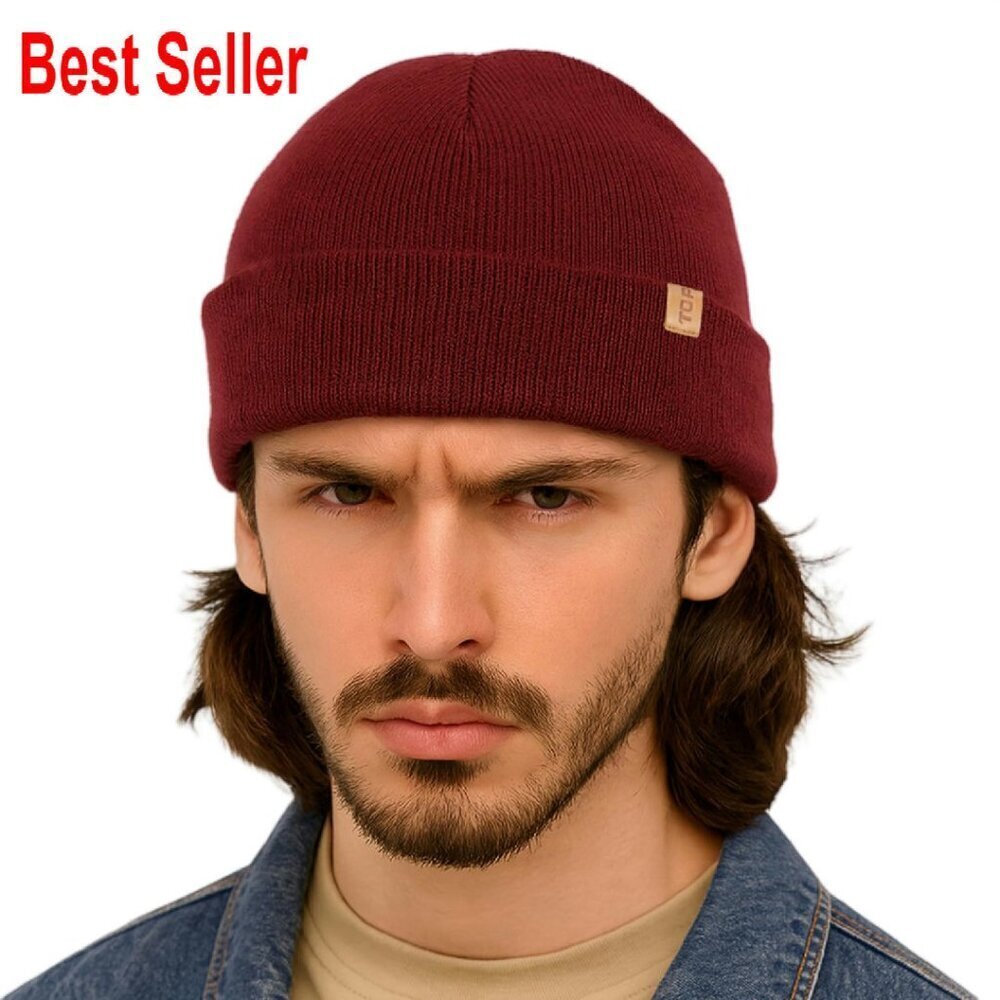 Merino Wool Fisherman Beanie Dual Layer Knit Hat Warm Unisex Classic
